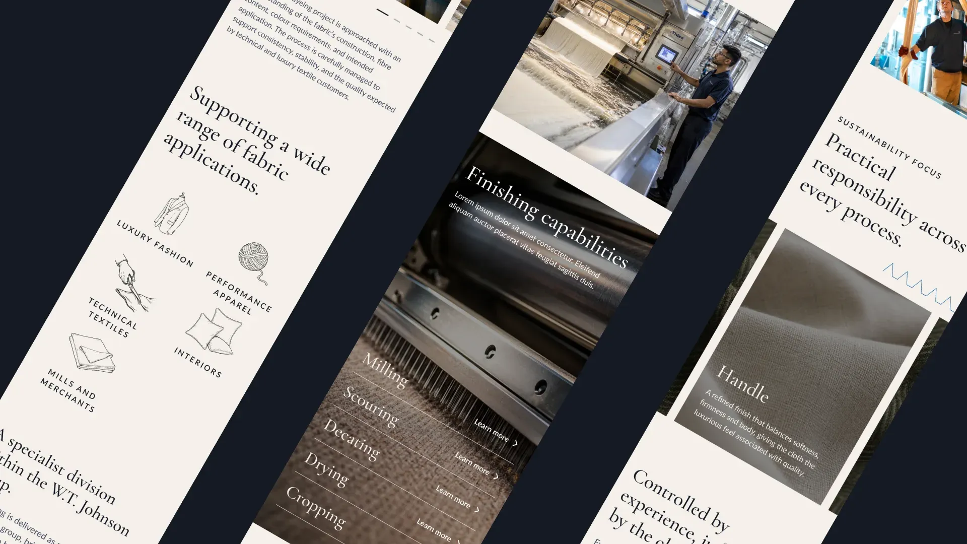 W.T Johnson responsive website pages arranged on a dark background